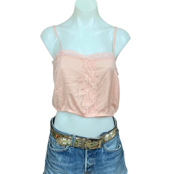 Pink Crop Cami Top SMALL Lingerie Pastel Lace Coquette Nordstrom Camisole NEW - Picture 2 of 7